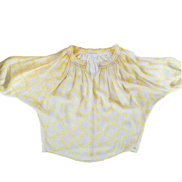 Diane Von Furstenberg Bryn Silk Chiffon Blouse Size 2 Yellow Beige Flowy Top - Picture 12 of 13